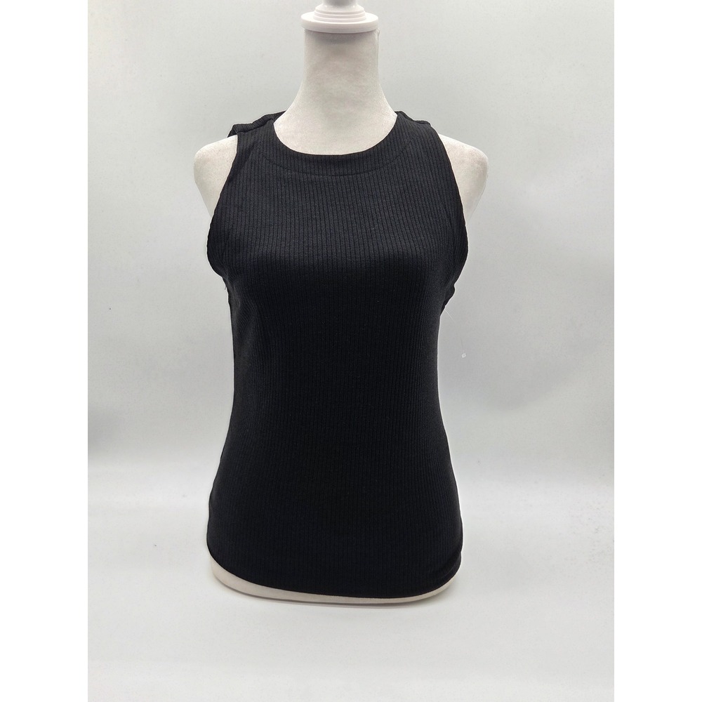The Workshop Women's L Black Ribbed Sleeveless Tank Top NWT 101-438